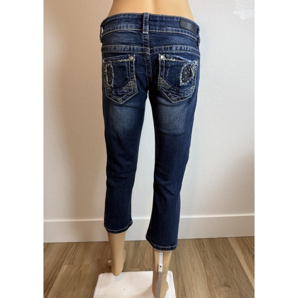 Daytrip Aquarius Capri Jeans Womens 28 Thick Stitch Embellished Pocket Dark Wash